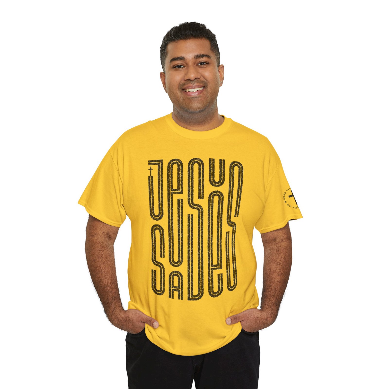 "JESUS SAVES" T-Shirt — Retro Maze Typography Tee - Image 7