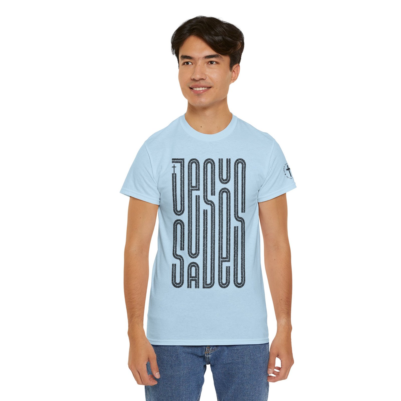 "JESUS SAVES" T-Shirt — Retro Maze Typography Tee - Image 89