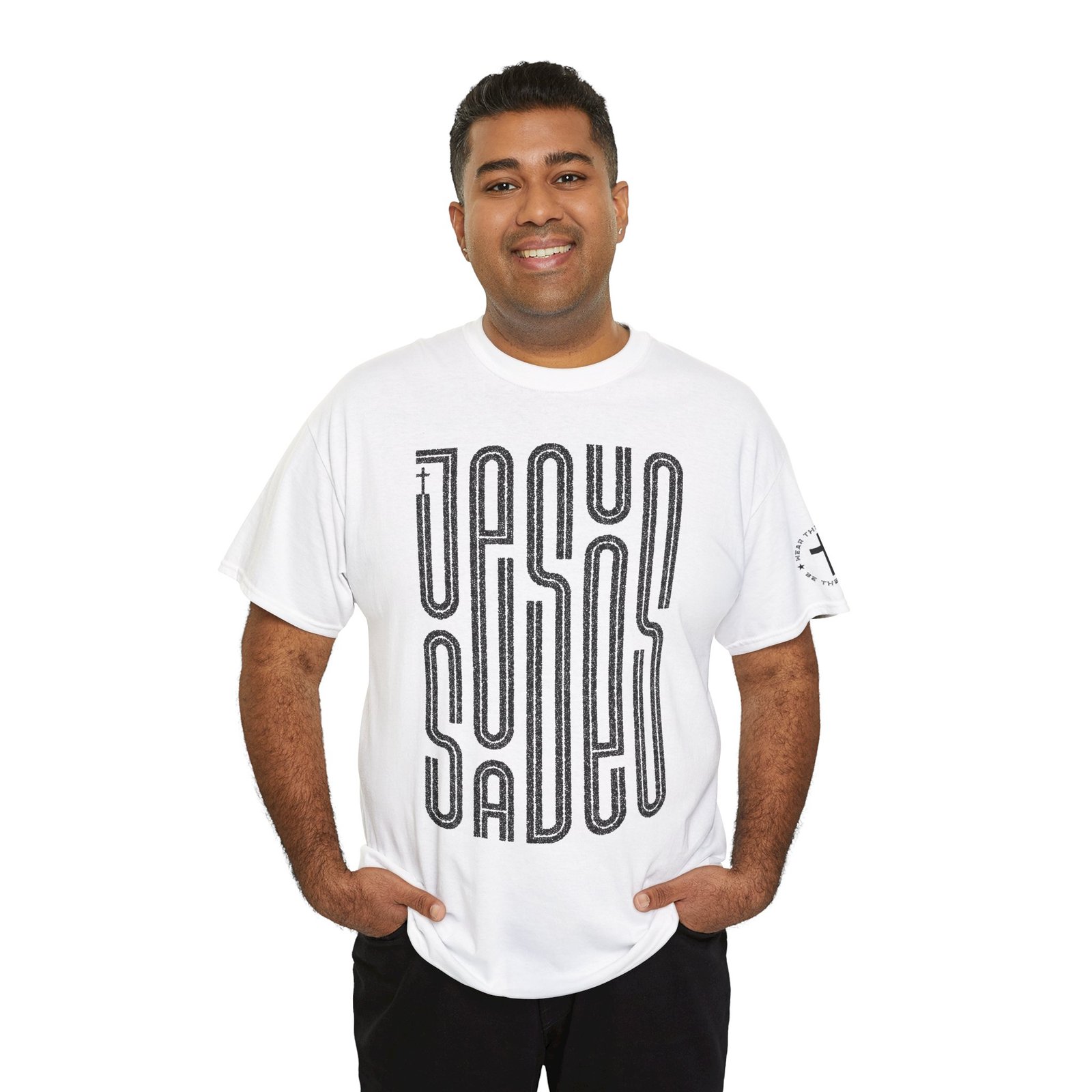 "JESUS SAVES" T-Shirt — Retro Maze Typography Tee - Image 17