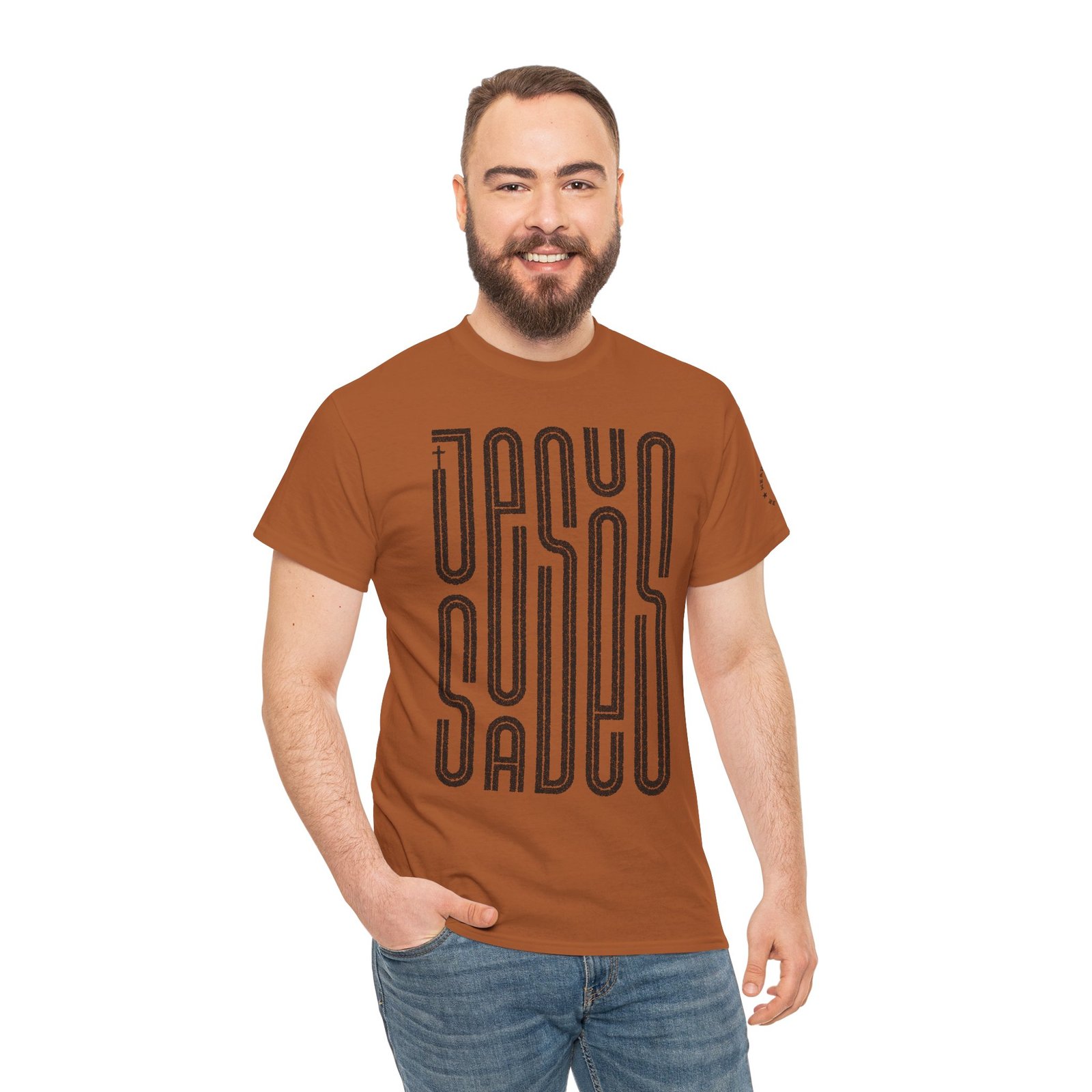 "JESUS SAVES" T-Shirt — Retro Maze Typography Tee - Image 47