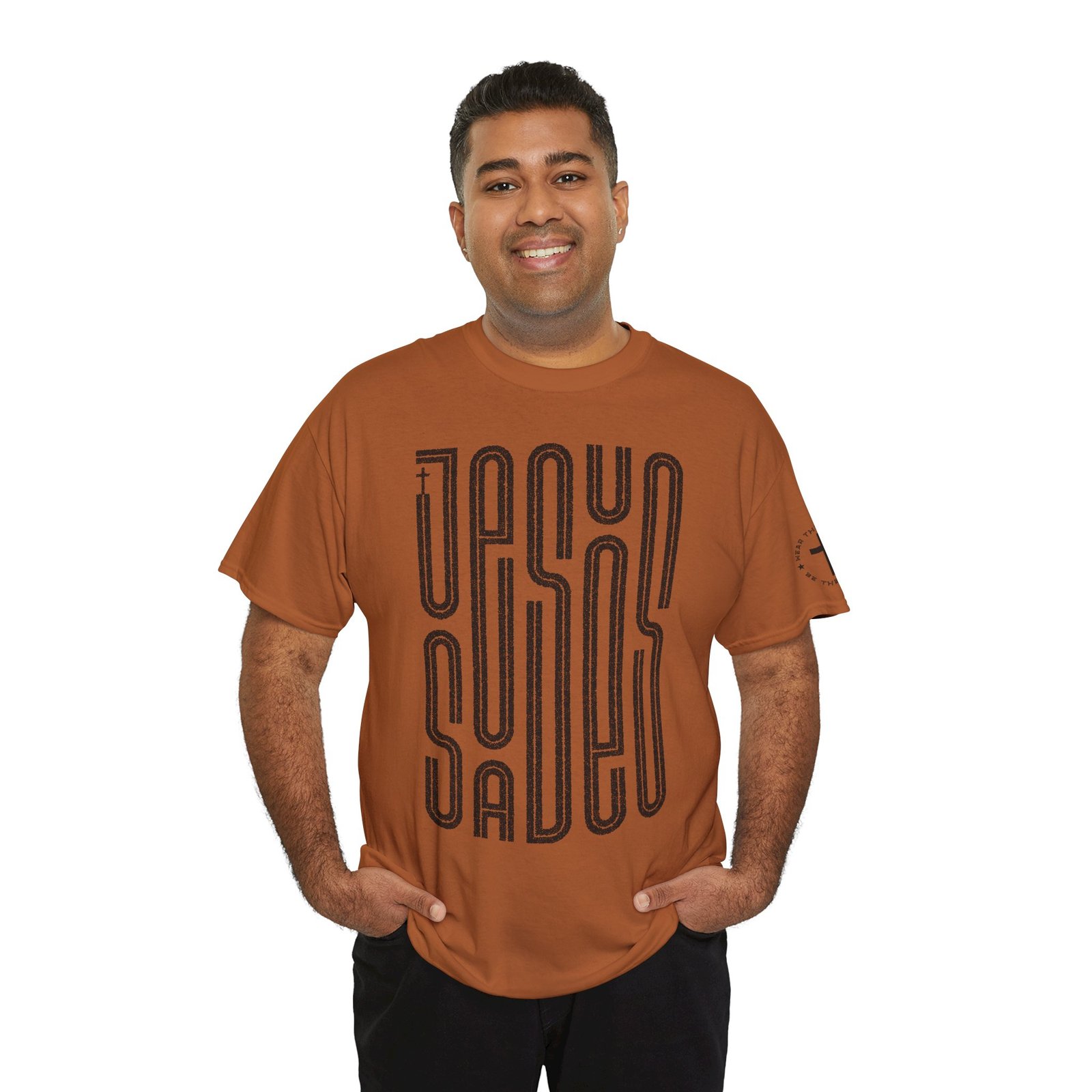 "JESUS SAVES" T-Shirt — Retro Maze Typography Tee - Image 48