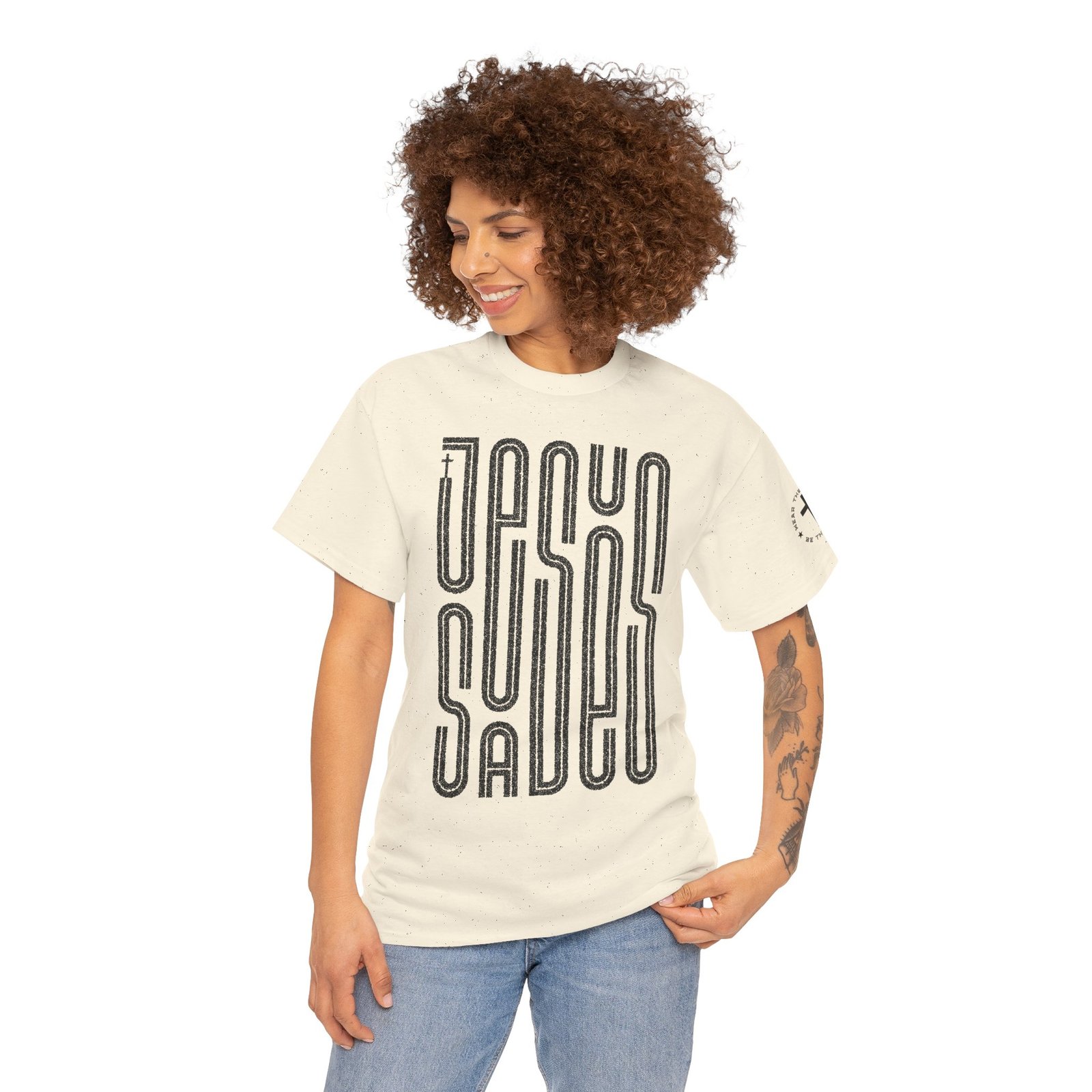 "JESUS SAVES" T-Shirt — Retro Maze Typography Tee - Image 55