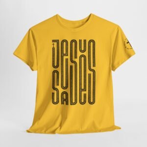 "JESUS SAVES" T-Shirt — Retro Maze Typography Tee