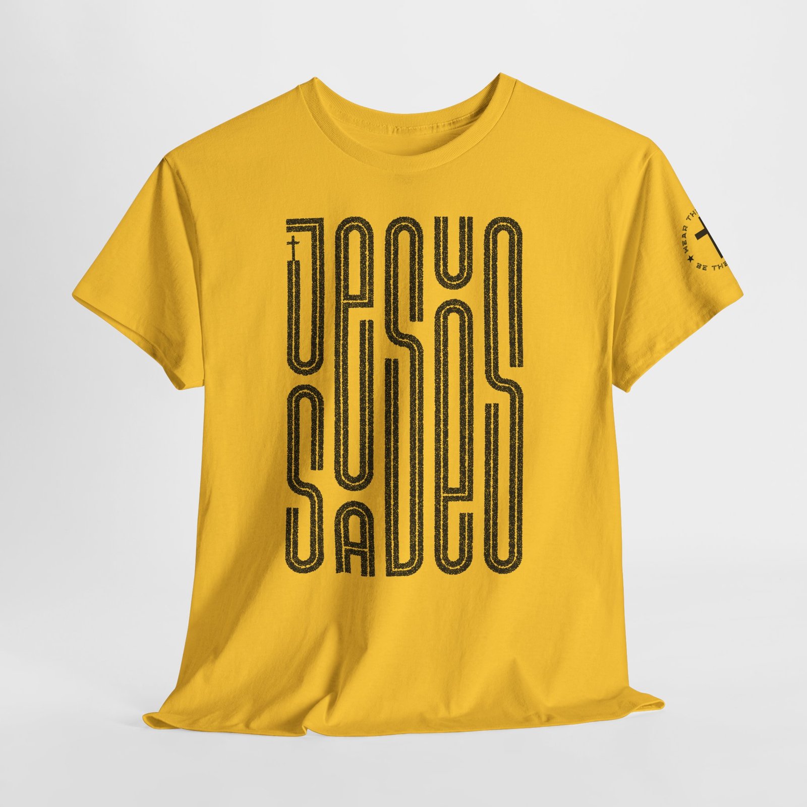 "JESUS SAVES" T-Shirt — Retro Maze Typography Tee