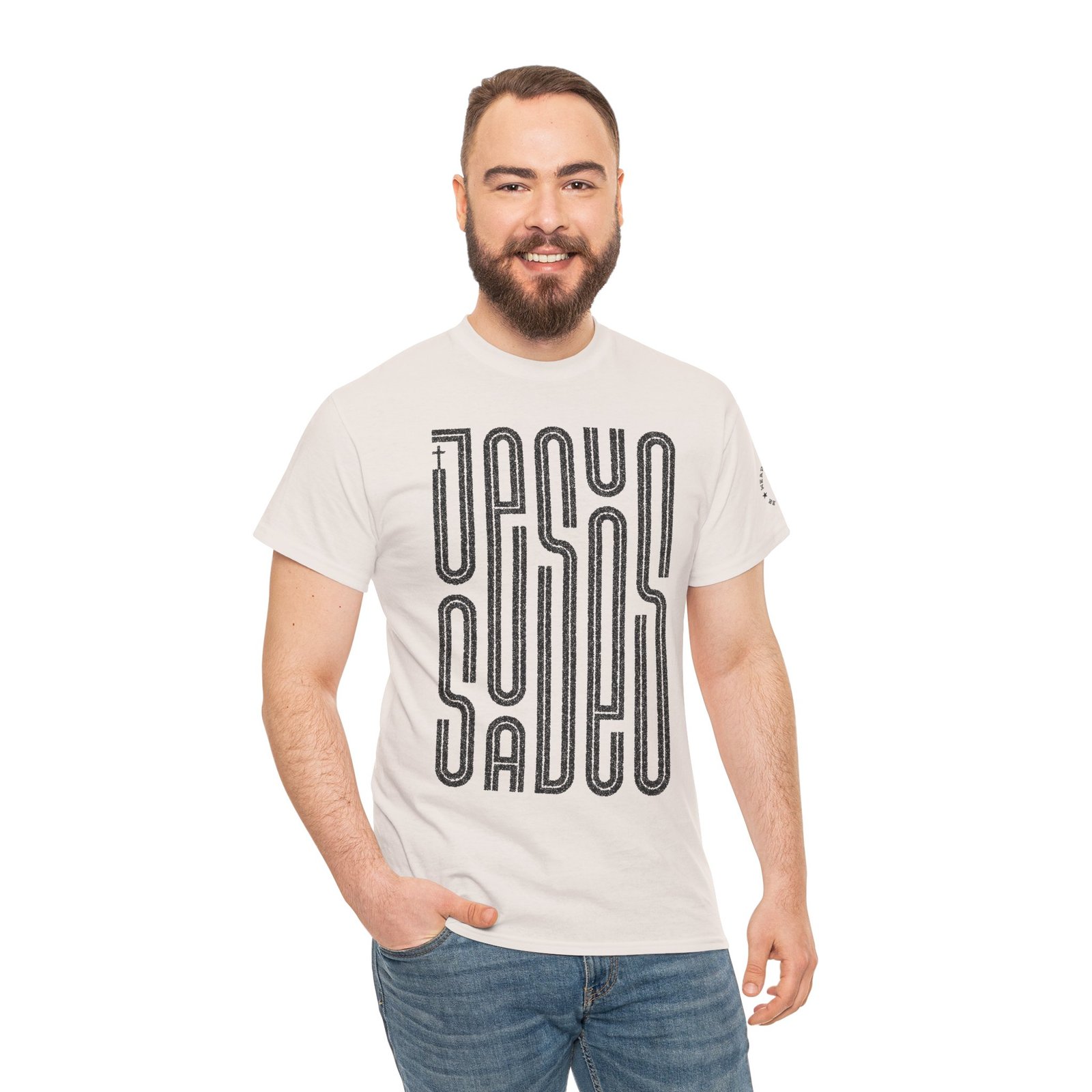 "JESUS SAVES" T-Shirt — Retro Maze Typography Tee - Image 37