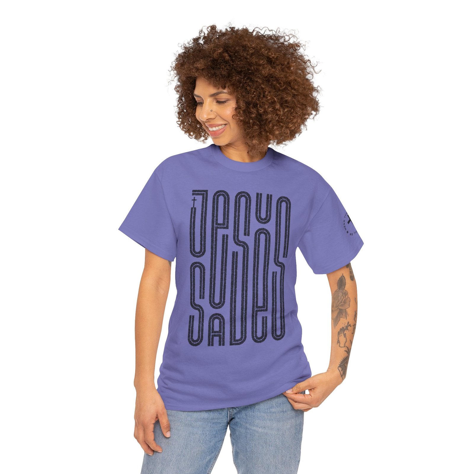 "JESUS SAVES" T-Shirt — Retro Maze Typography Tee - Image 95