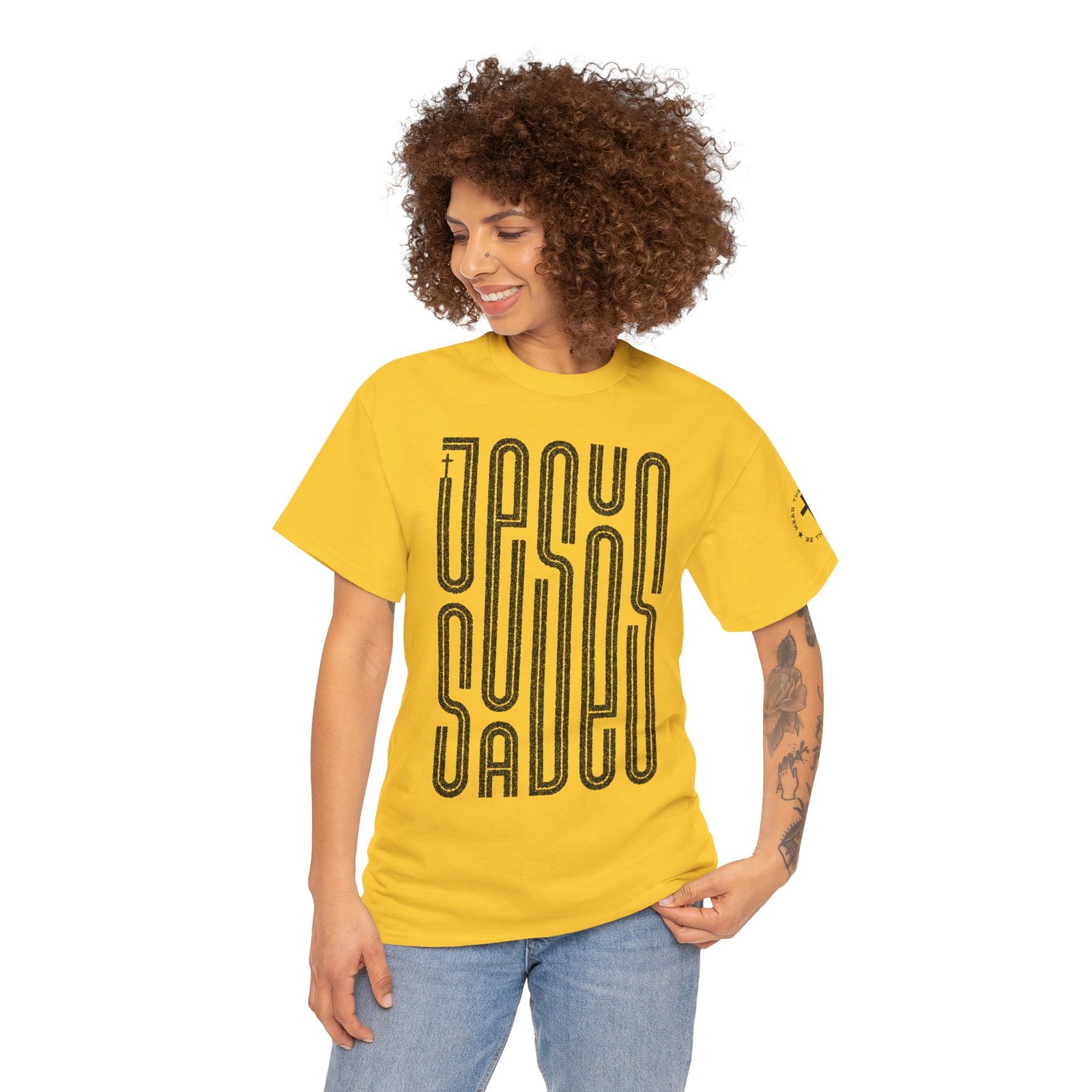 "JESUS SAVES" T-Shirt — Retro Maze Typography Tee - Image 4