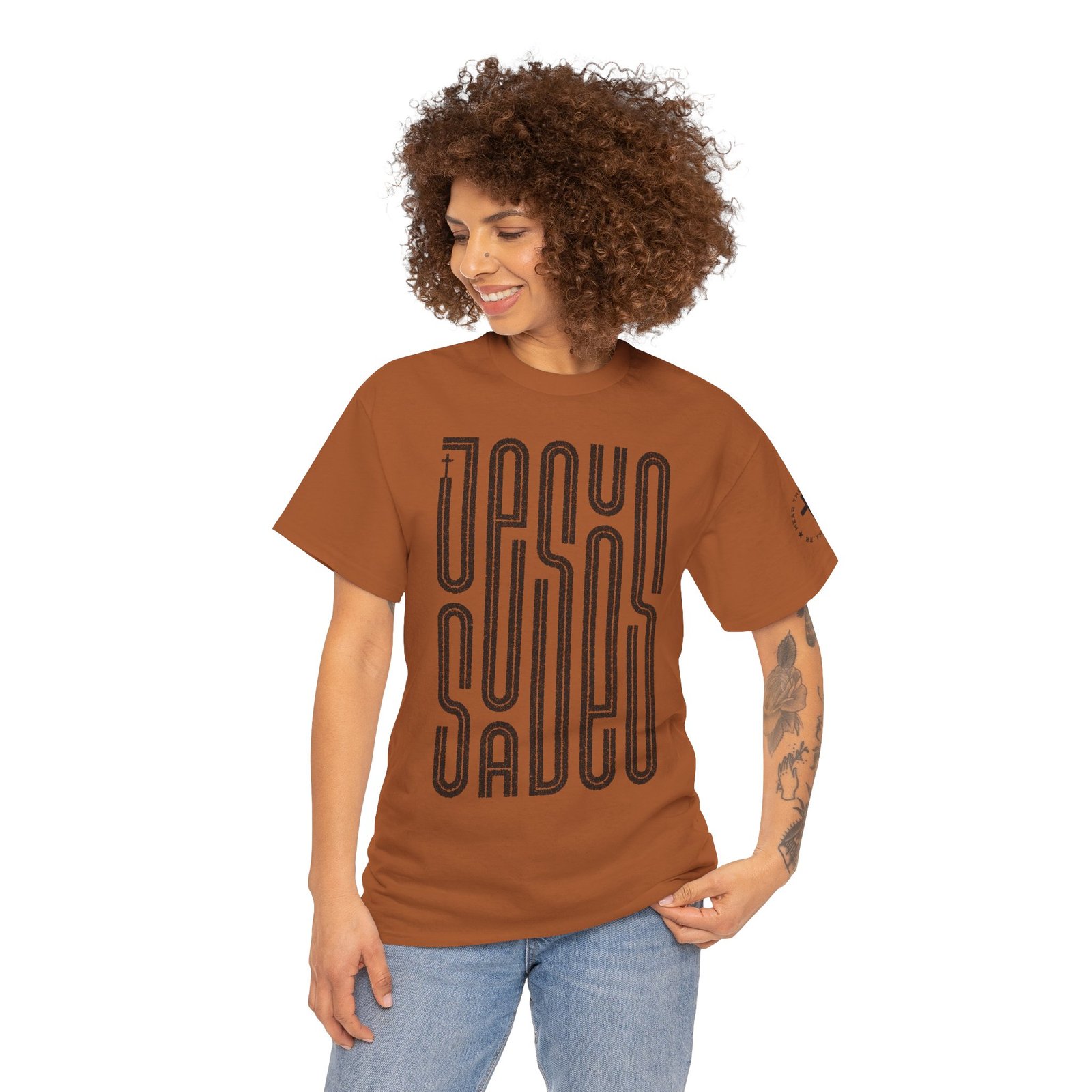 "JESUS SAVES" T-Shirt — Retro Maze Typography Tee - Image 45