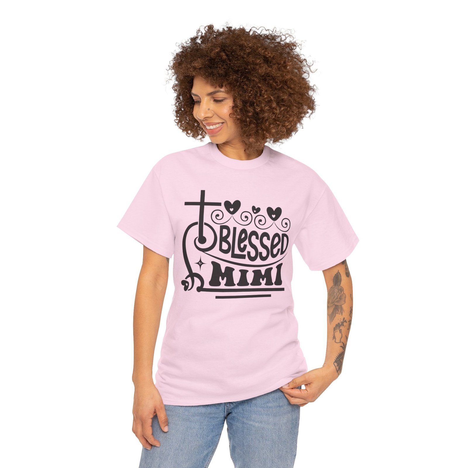 Blessed Mimi Tee — Cross & Hearts Christian Gift for Grandma - Image 75