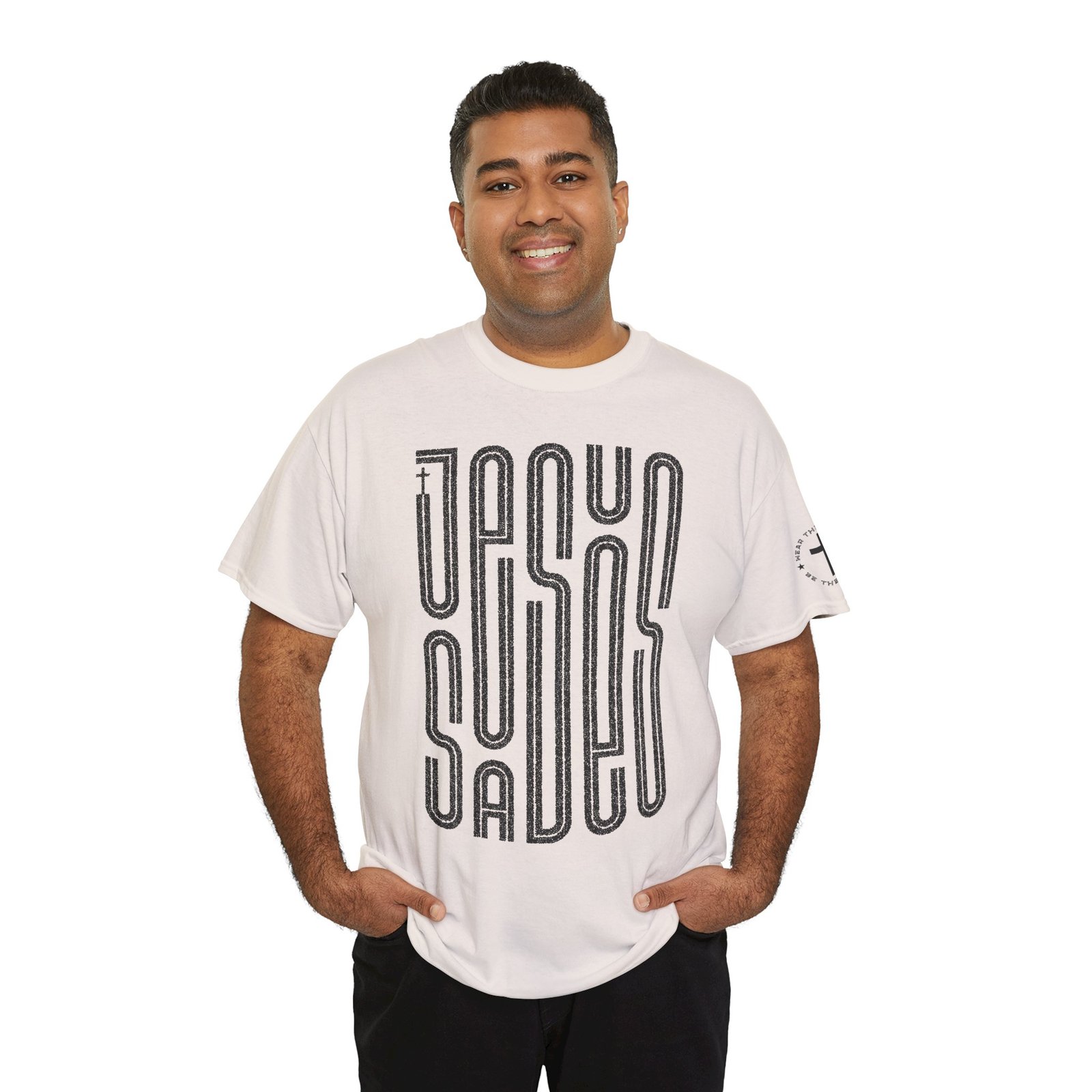 "JESUS SAVES" T-Shirt — Retro Maze Typography Tee - Image 38