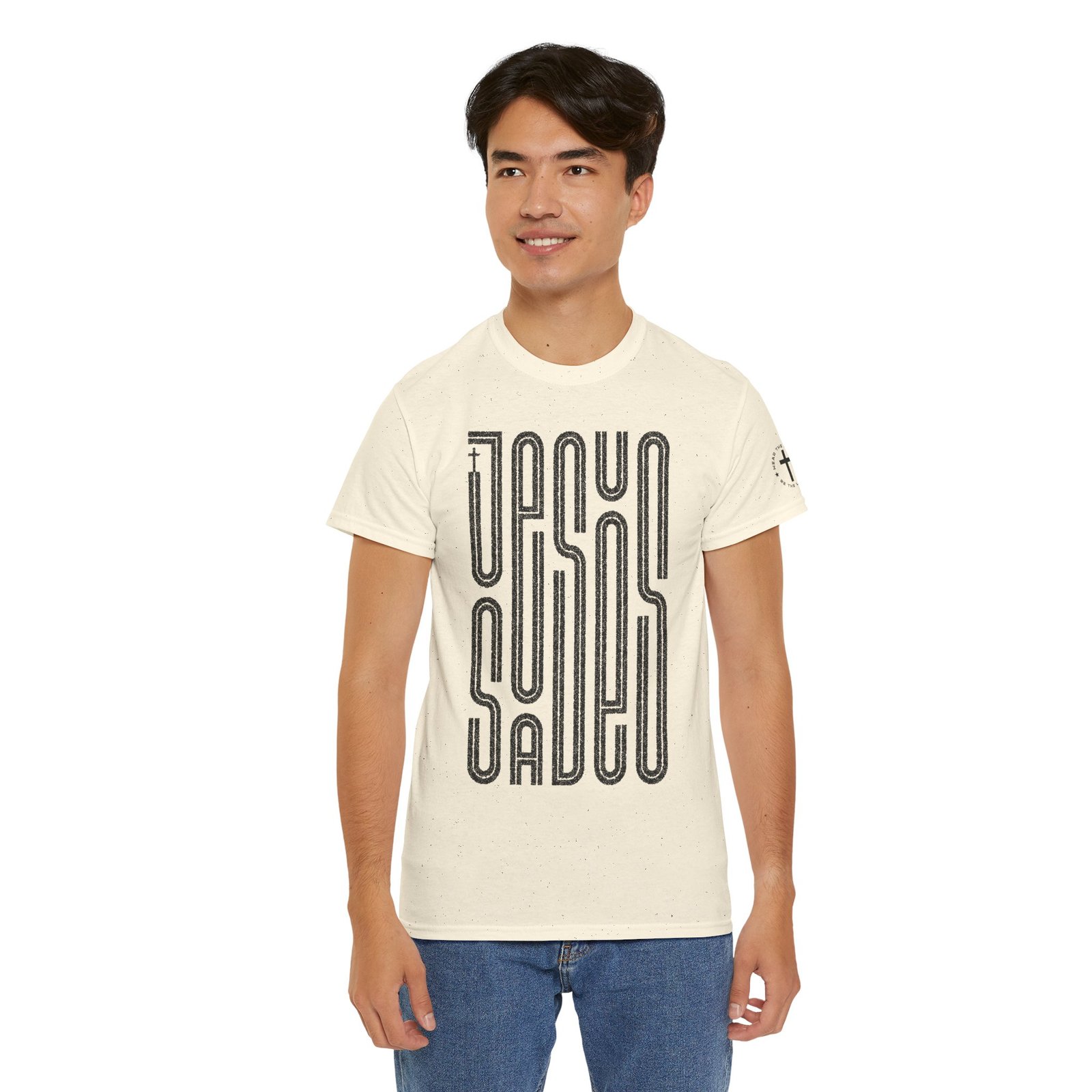 "JESUS SAVES" T-Shirt — Retro Maze Typography Tee - Image 59