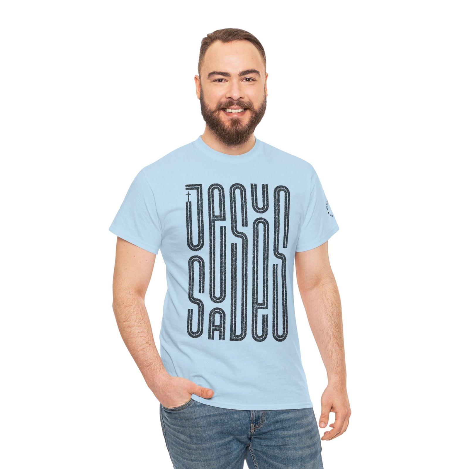 "JESUS SAVES" T-Shirt — Retro Maze Typography Tee - Image 87