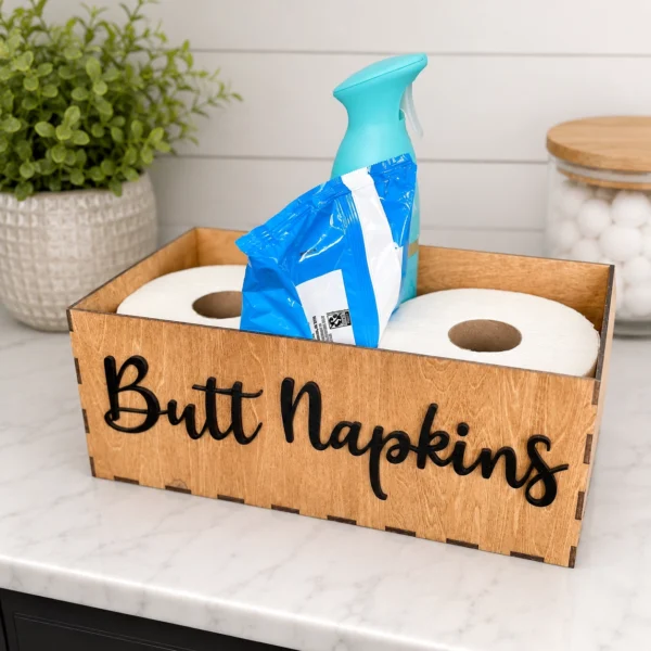 Personalized Rustic Bathroom Storage Box | Toilet Paper & Wipes Organizer