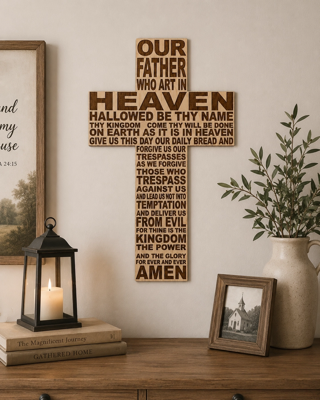 Lord's Prayer Wooden Cross Wall Decor | Laser Engraved Christian Wall Art - Image 3