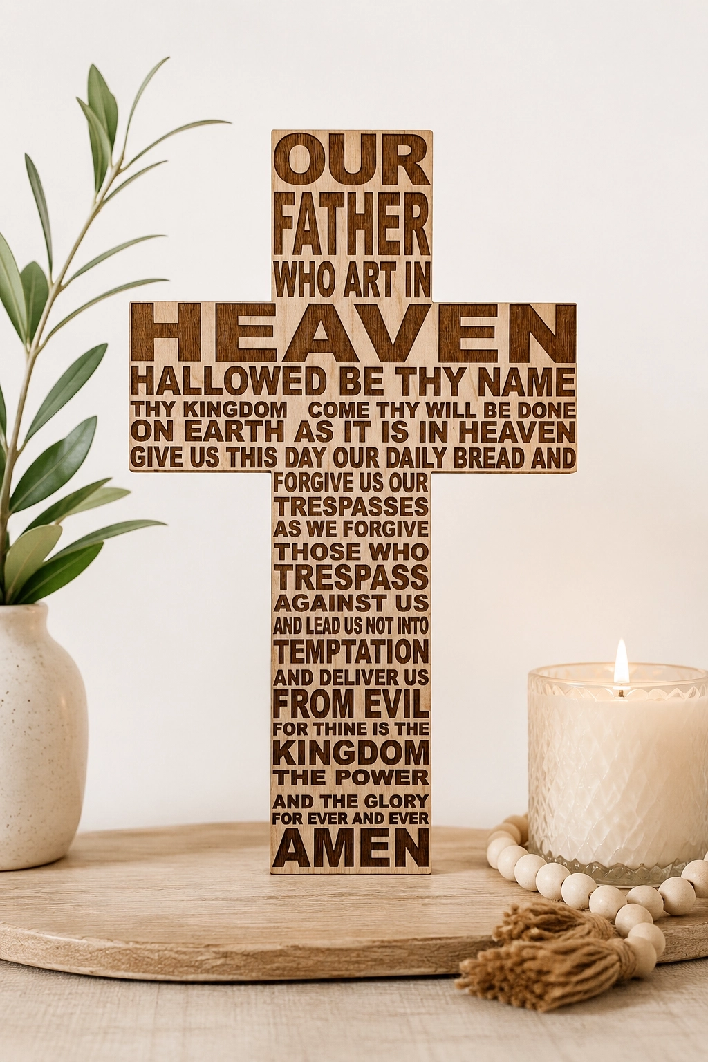 Lord's Prayer Wooden Cross Wall Decor | Laser Engraved Christian Wall Art - Image 2