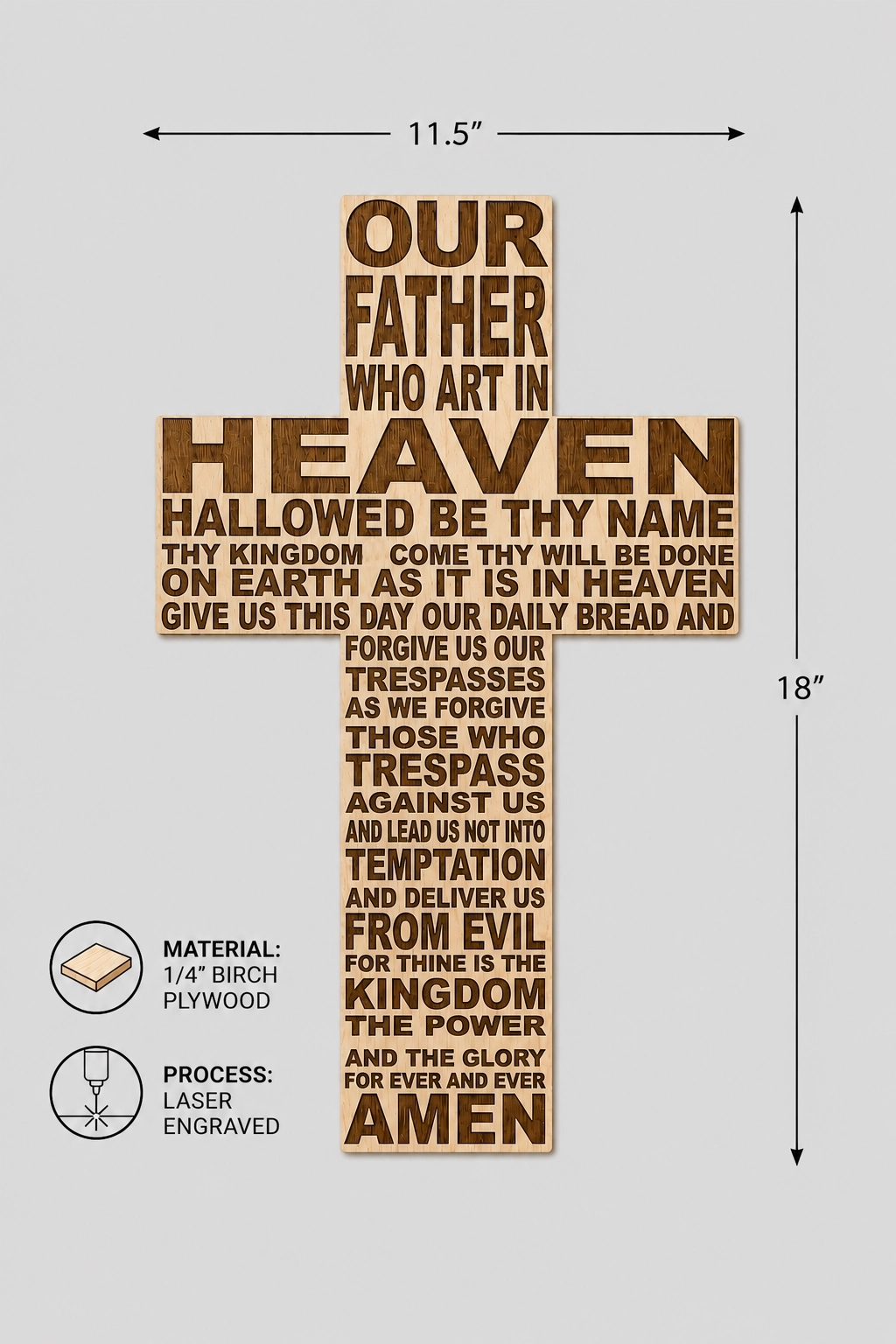 Lord's Prayer Wooden Cross Wall Decor | Laser Engraved Christian Wall Art - Image 4